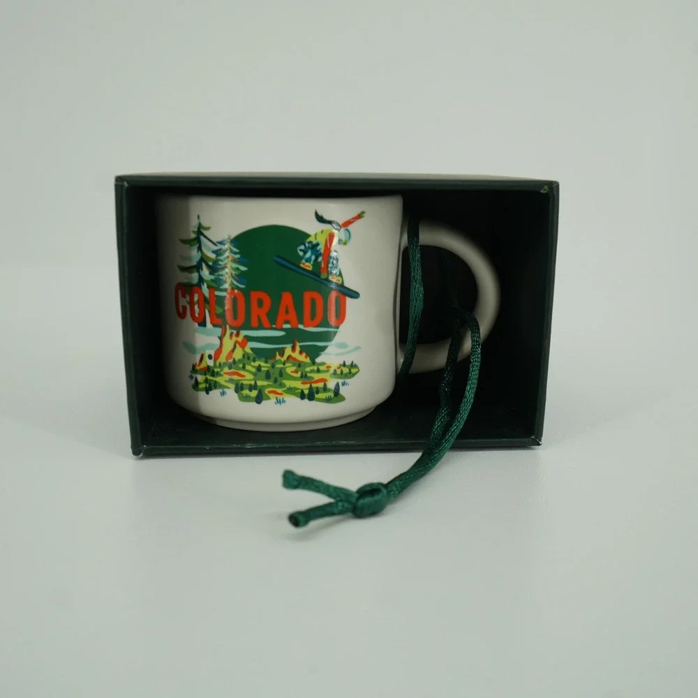 Starbucks Discovery Series Colorado Ornament 2oz Cream Teal 2024 Mini Mug New